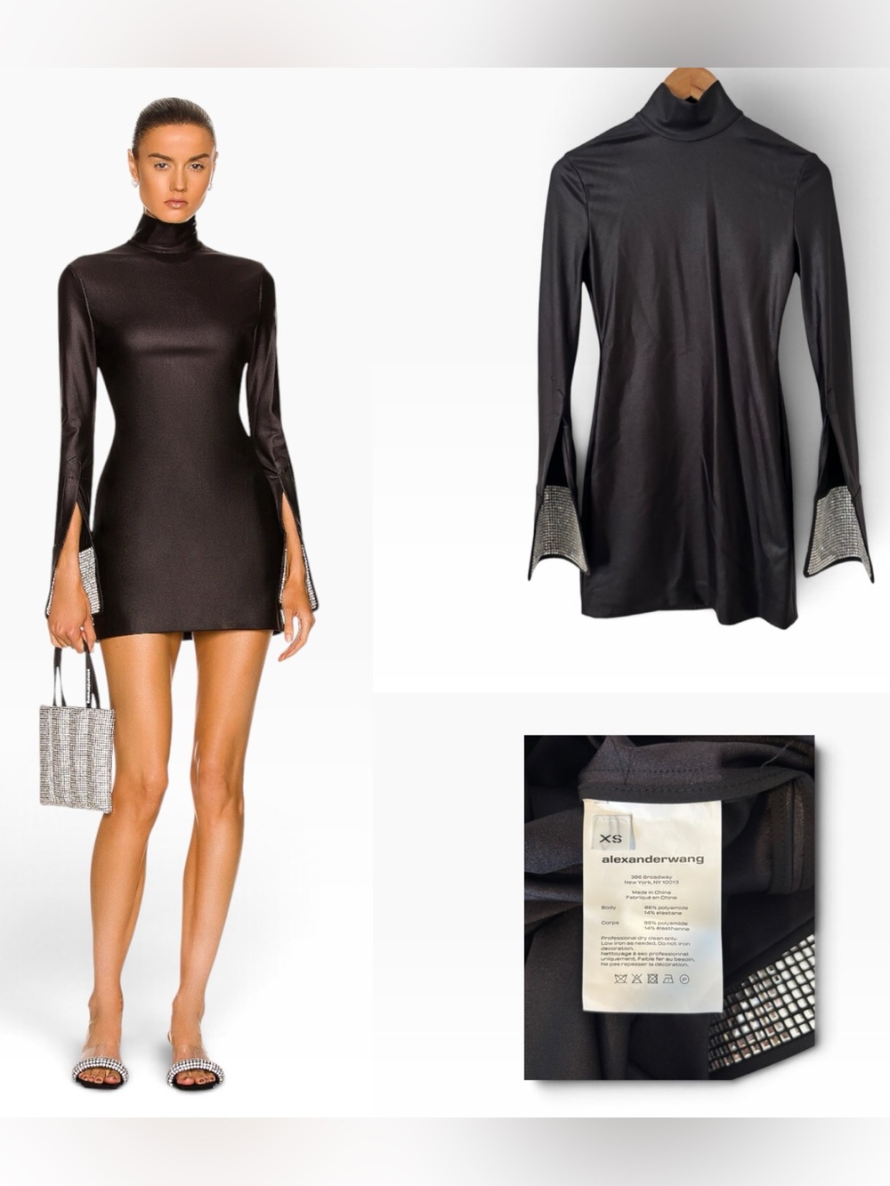 Alexander Wang Crystallized Cuff Long Sleeve Mini Dress - Size XS
